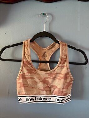 New Balance Women's Beige and Pink Camouflage Racerback Sports Bra
